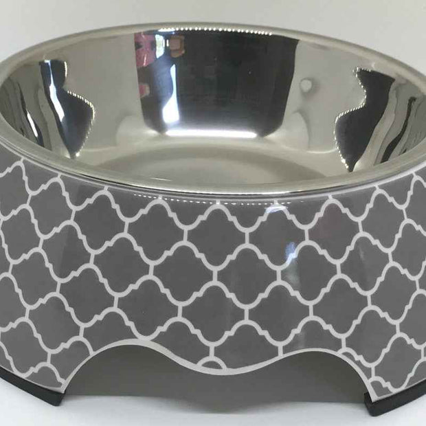 Decorative Pet Feeding Bowl Silver Interior Pattern Design
