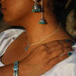 Turquoise Stone Necklace Silver Tone Chain Floral Design Jewelry