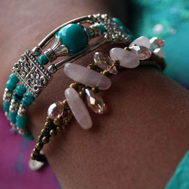 Rose Quartz and Gold Beaded Bracelet