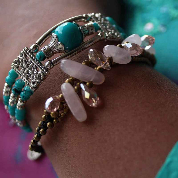 Multicolor Beaded Bracelets with Silver Accents