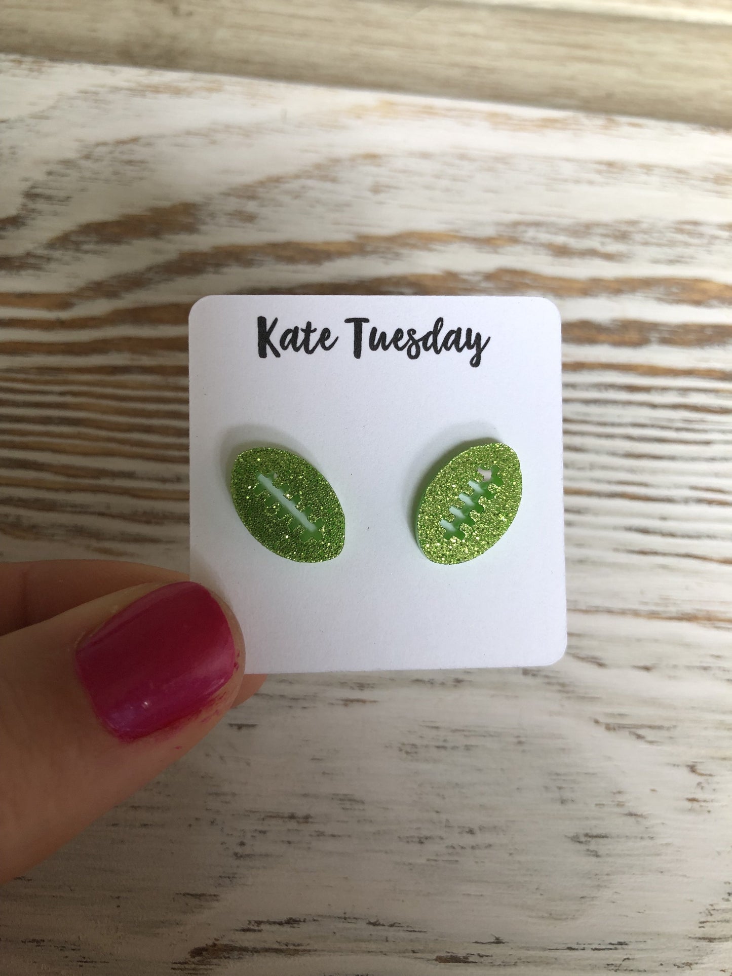 Lime Green Football Sparkly Stud Earrings