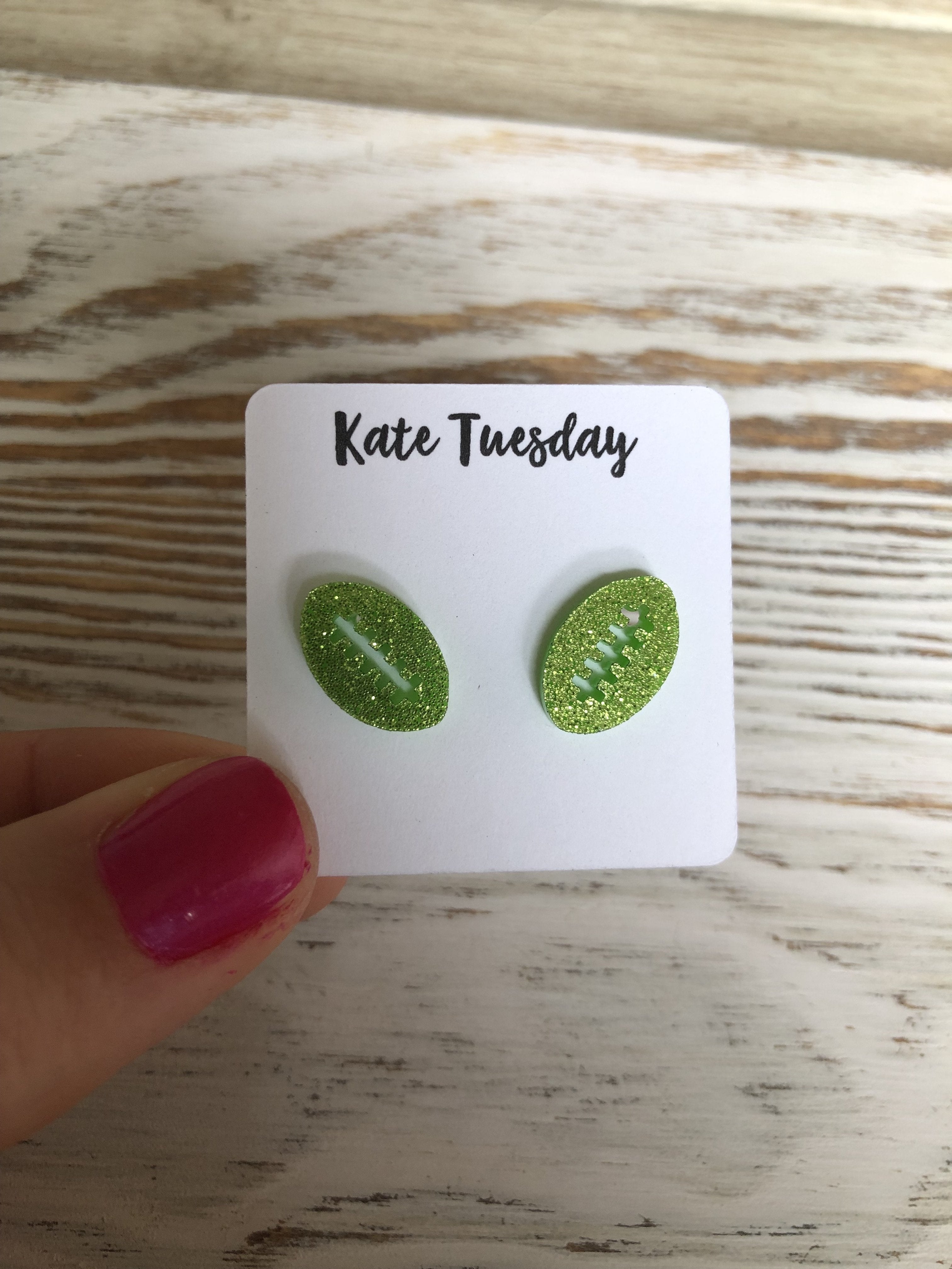 Green Football Earrings