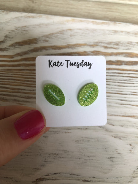 Green Football Earrings