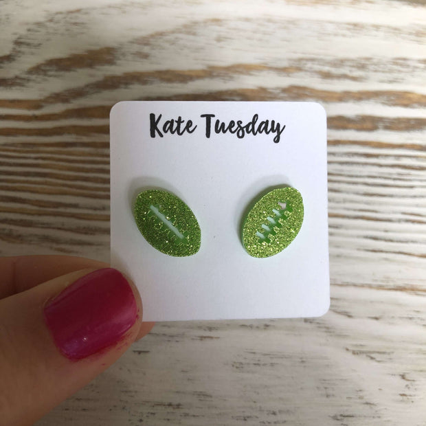 Green Football Earrings