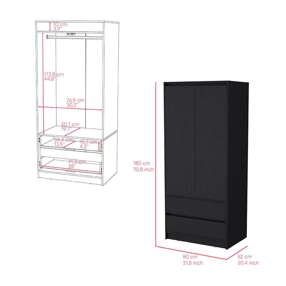 Armoire, Two Drawers, Black Finish.