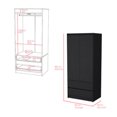 Armoire Closet, Two Drawers, Black Finish