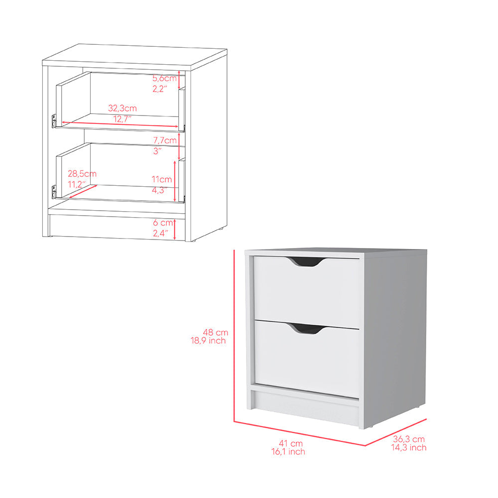 2 Piece Bedroom Set, Nightstand + Dresser, White Finish.