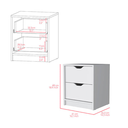 2 Piece Bedroom Set, Nightstand + Dresser, White Finish.