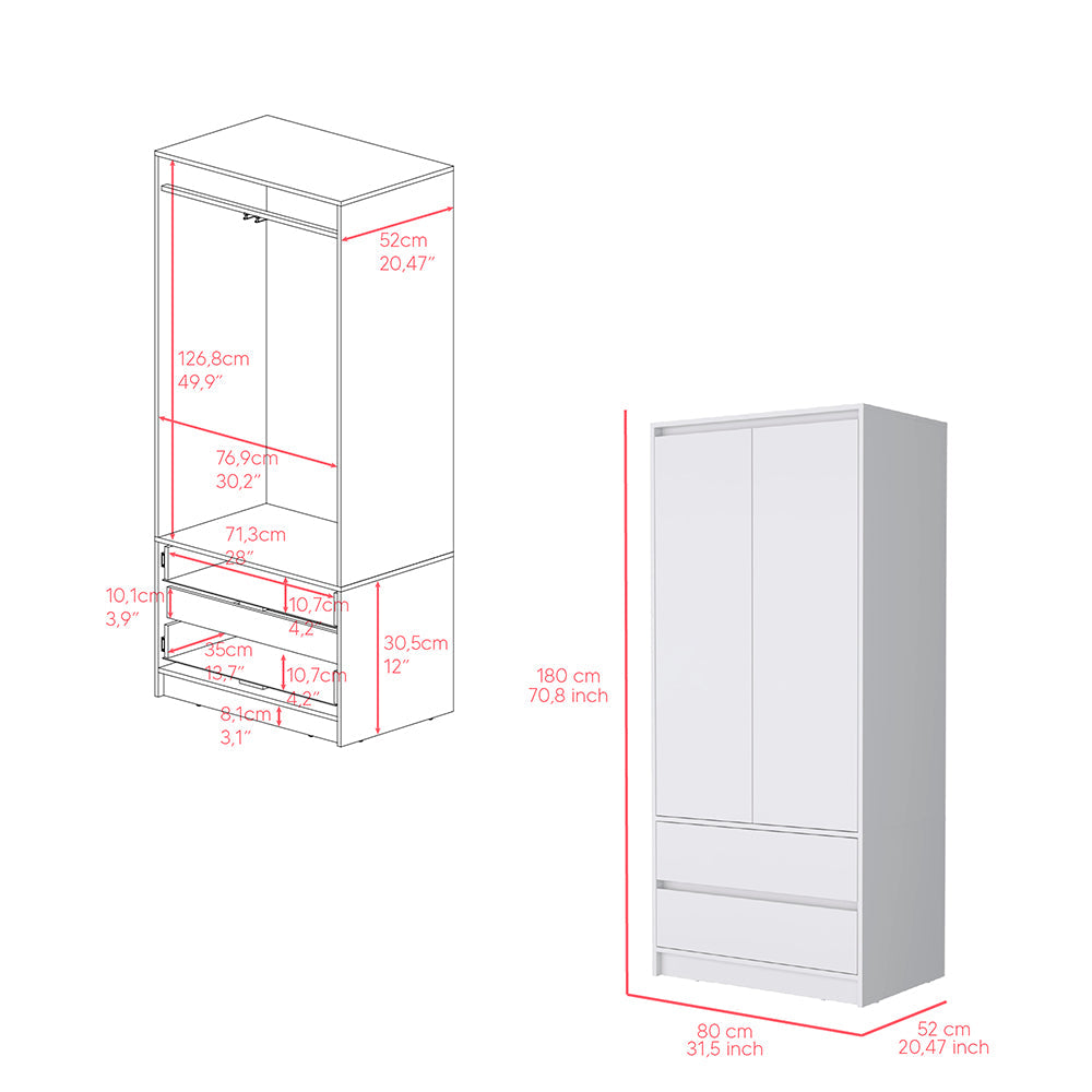 Armoire, Two Drawers, White Finish.