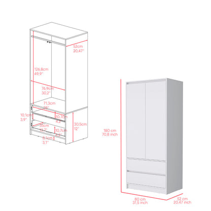 2 Piece Bedroom Set, Dresser + Armoire, White Finish.