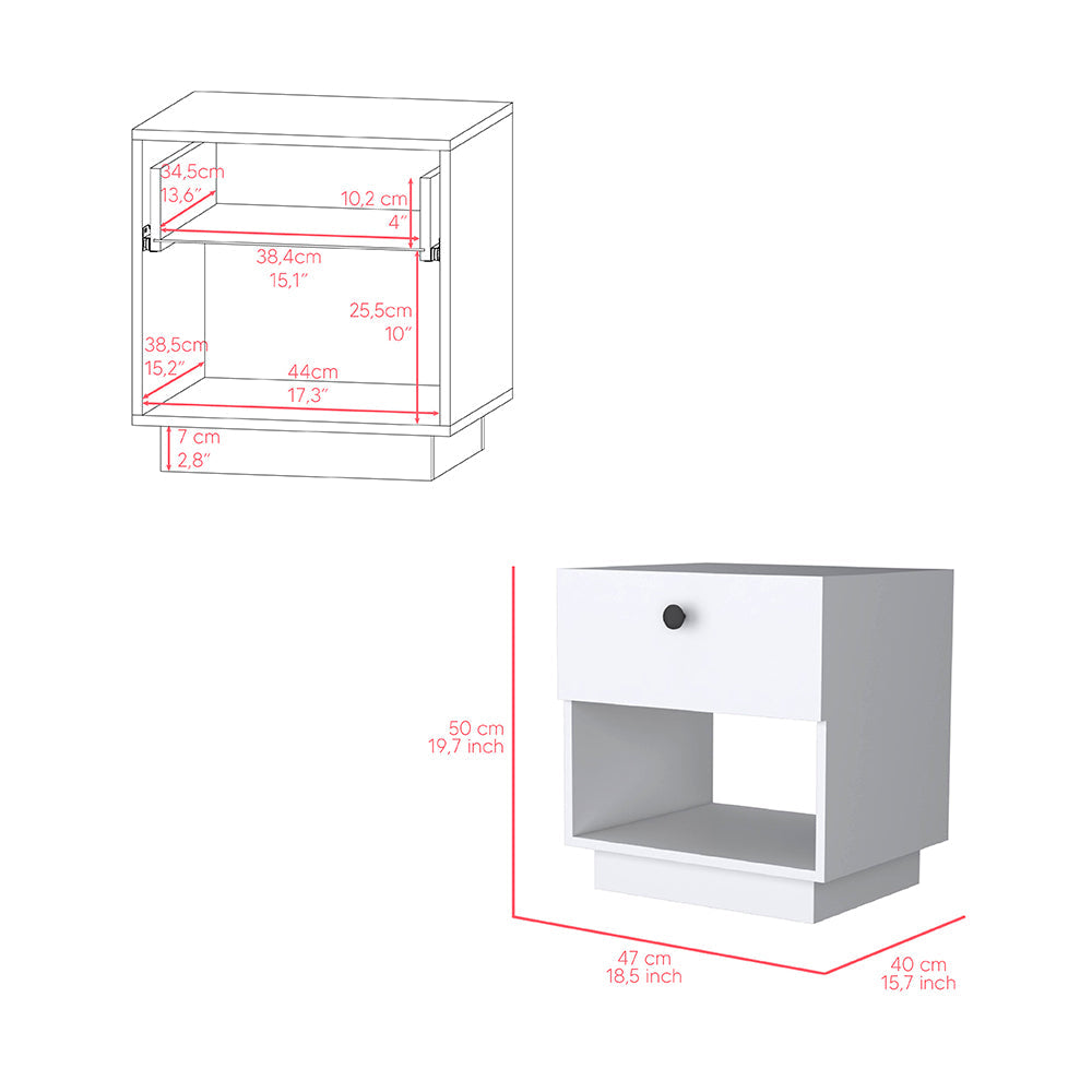 Nightstand, One Drawer, White Finish