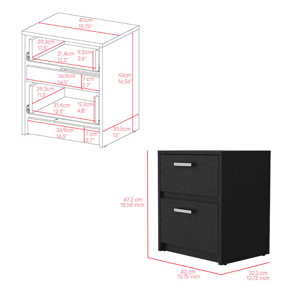 Nightstand, Two Drawers, Black Wengue Finish.