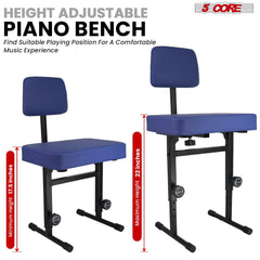 5 CORE Piano Bench Height Adjustable Keyboard Stool Stool Heavy Duty