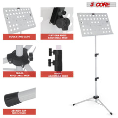 Pupitre à musique 5Core pour partitions Trépied portable réglable et pliable