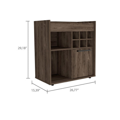 Bar Cabinet, Two Concealed Shelves, Six Wine Cubbies, Dark Walnut.