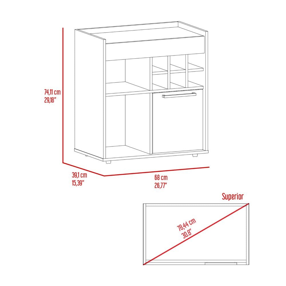 Bar Cabinet, Two Concealed Shelves, Six Wine Cubbies, Dark Walnut.