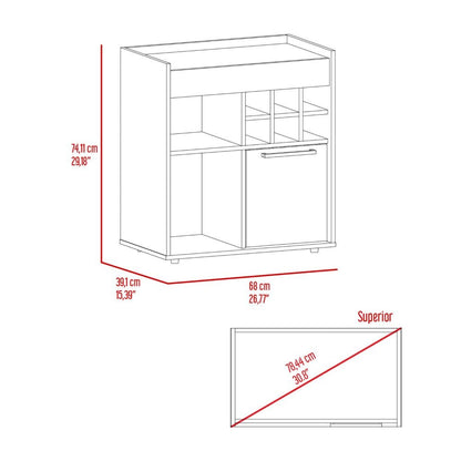 Bar Cabinet, Two Concealed Shelves, Six Wine Cubbies, Dark Walnut.