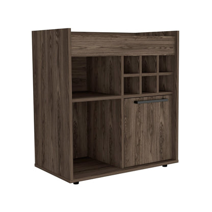 Bar Cabinet, Two Concealed Shelves, Six Wine Cubbies, Dark Walnut.