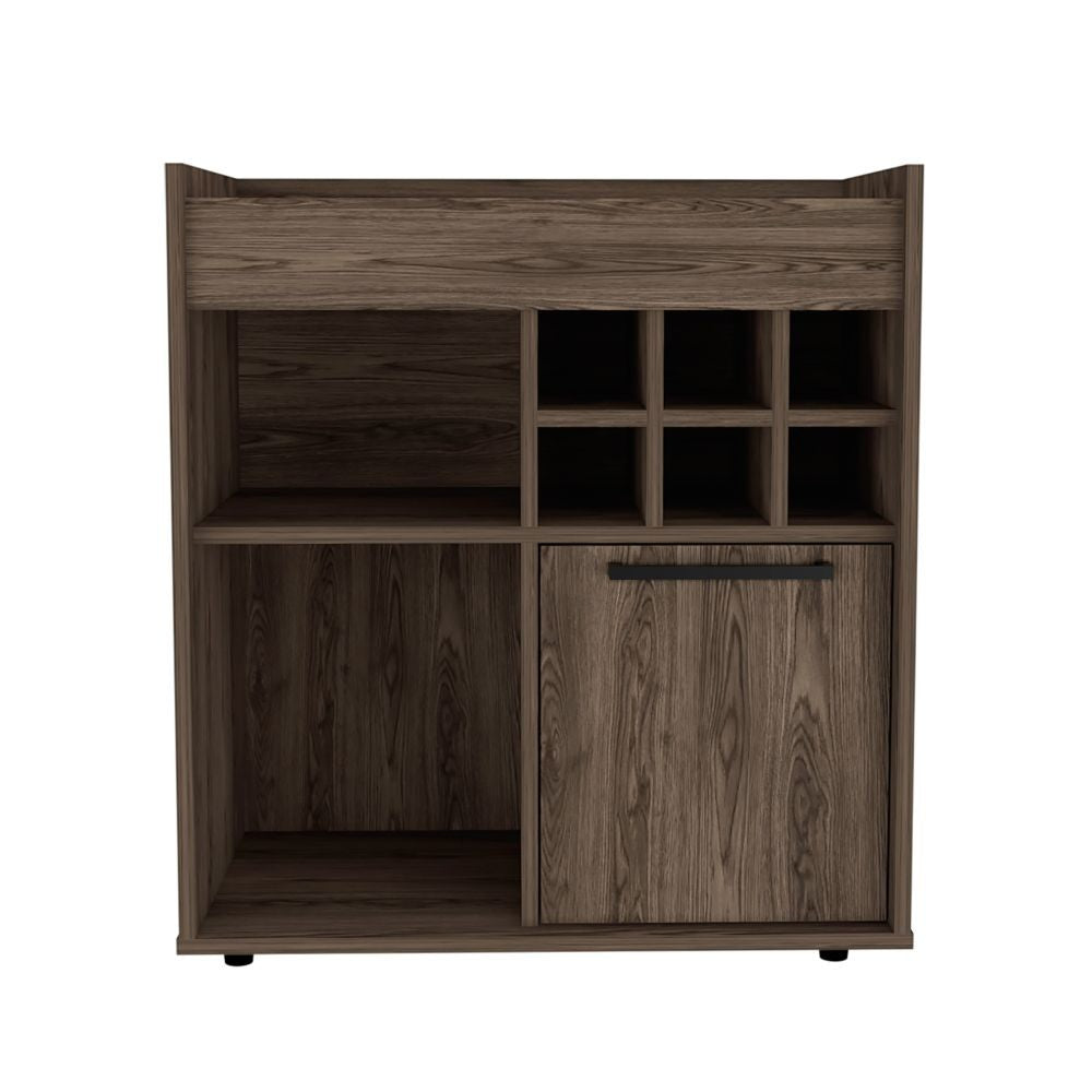 Bar Cabinet, Two Concealed Shelves, Six Wine Cubbies, Dark Walnut.