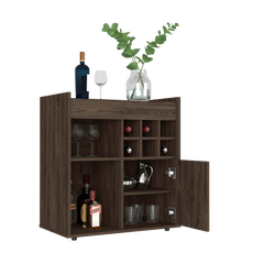 Bar Cabinet Dext, Two Concealed Shelves, Six Wine Cubbies, Dark Walnut