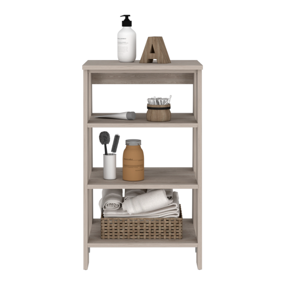 Linen Cabinet Jenne, Four Open Shelves, Light Gray Finish.