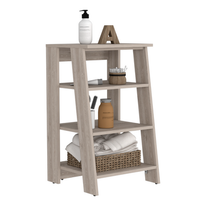 Linen Cabinet Jenne, Four Open Shelves, Light Gray Finish.