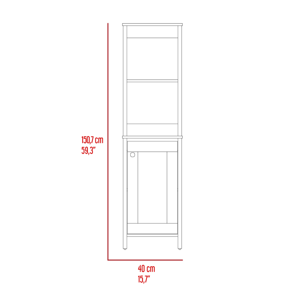 Linen Cabinet, Two Open Shelves, Single Door, Light Oak / White.