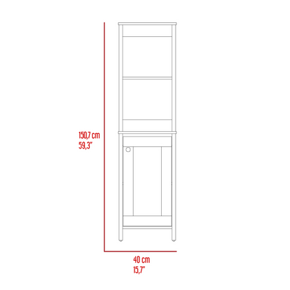 Linen Cabinet, Two Open Shelves, Single Door, Light Oak / White.