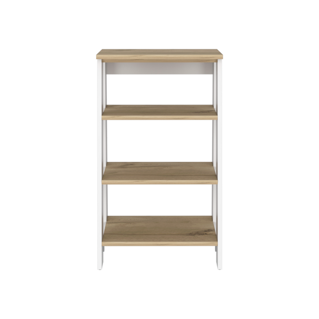 Linen Cabinet, Four Open Shelves, Light Oak / White Finish.