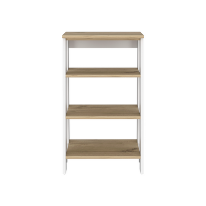 Linen Cabinet, Four Open Shelves, Light Oak / White Finish.