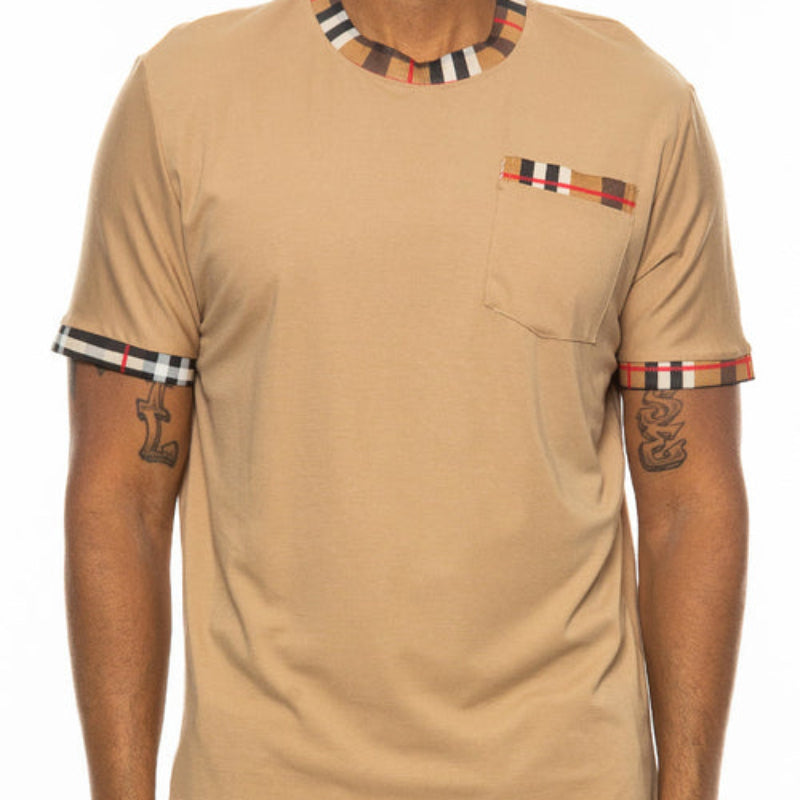 Premium Plaid Trim Pocket T-Shirt
