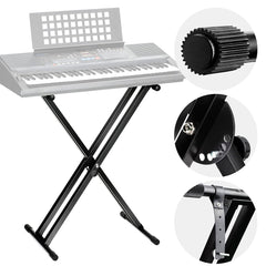 5Core Keyboard Stand Double X Style Adjustable Lift Piano Riser For 49