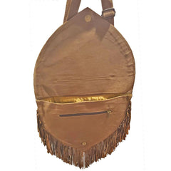 Kashida Embroidery of Bihar Suede Purse with Fringe Tassel Shoulder