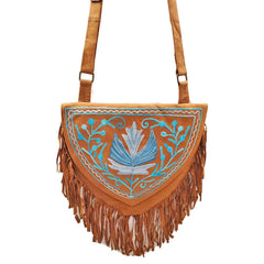 Kashida Embroidery of Bihar Suede Purse with Fringe Tassel Shoulder