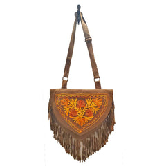 Kashida Embroidery of Bihar Suede Purse with Fringe Tassel Shoulder