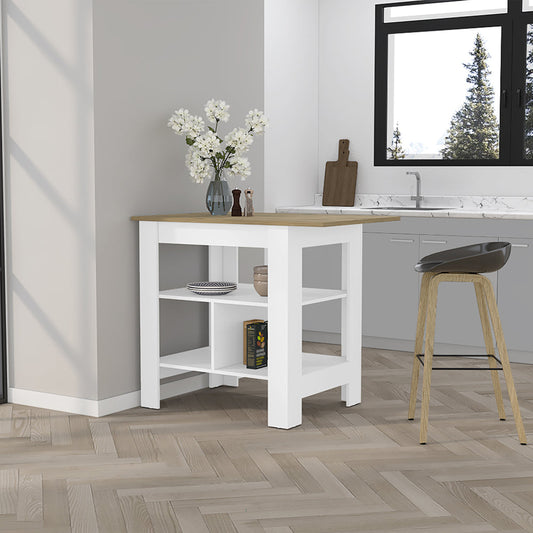 Kitchen Island Three Shelves, White Finish