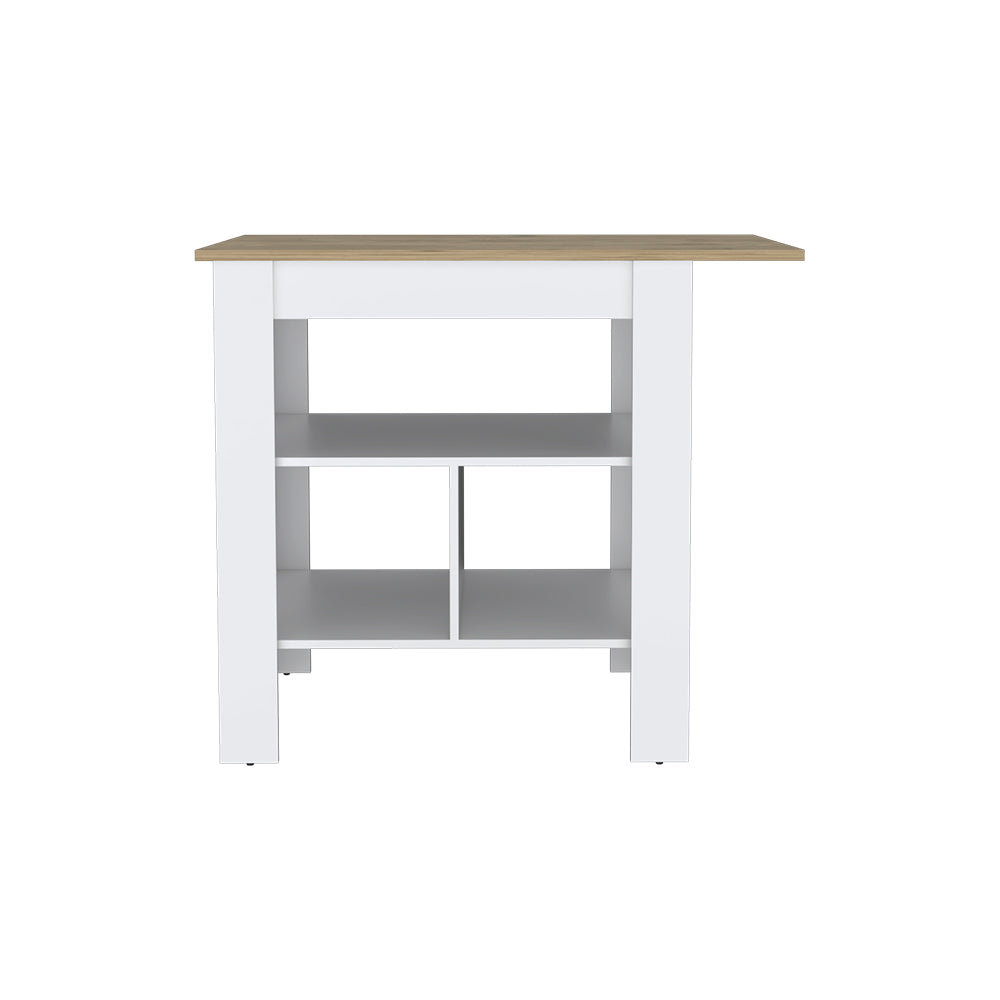 Kitchen Island Three Shelves, White Finish