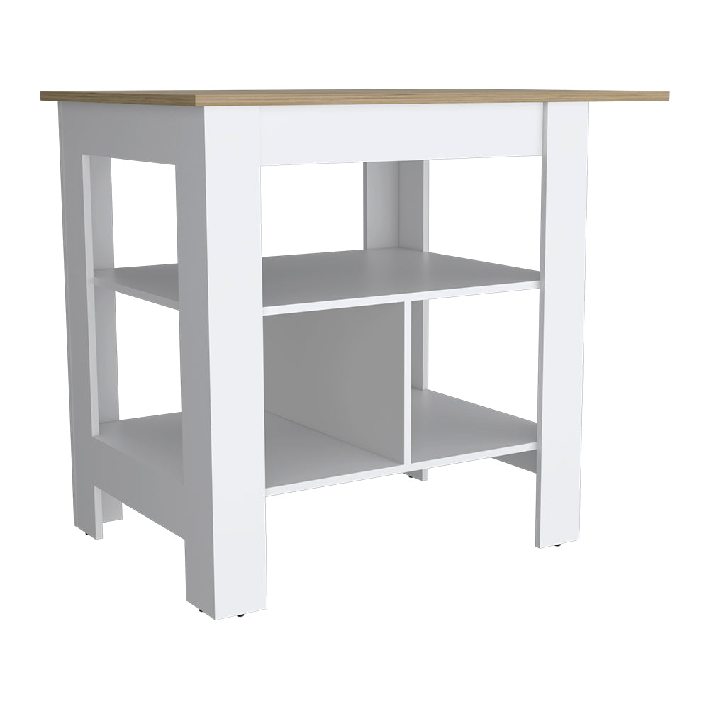 Kitchen Island Three Shelves, White Finish