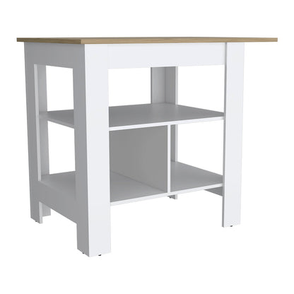 Kitchen Island Three Shelves, White Finish