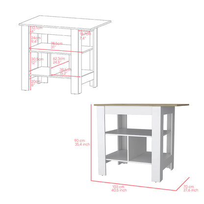 Kitchen Island Three Shelves, White Finish