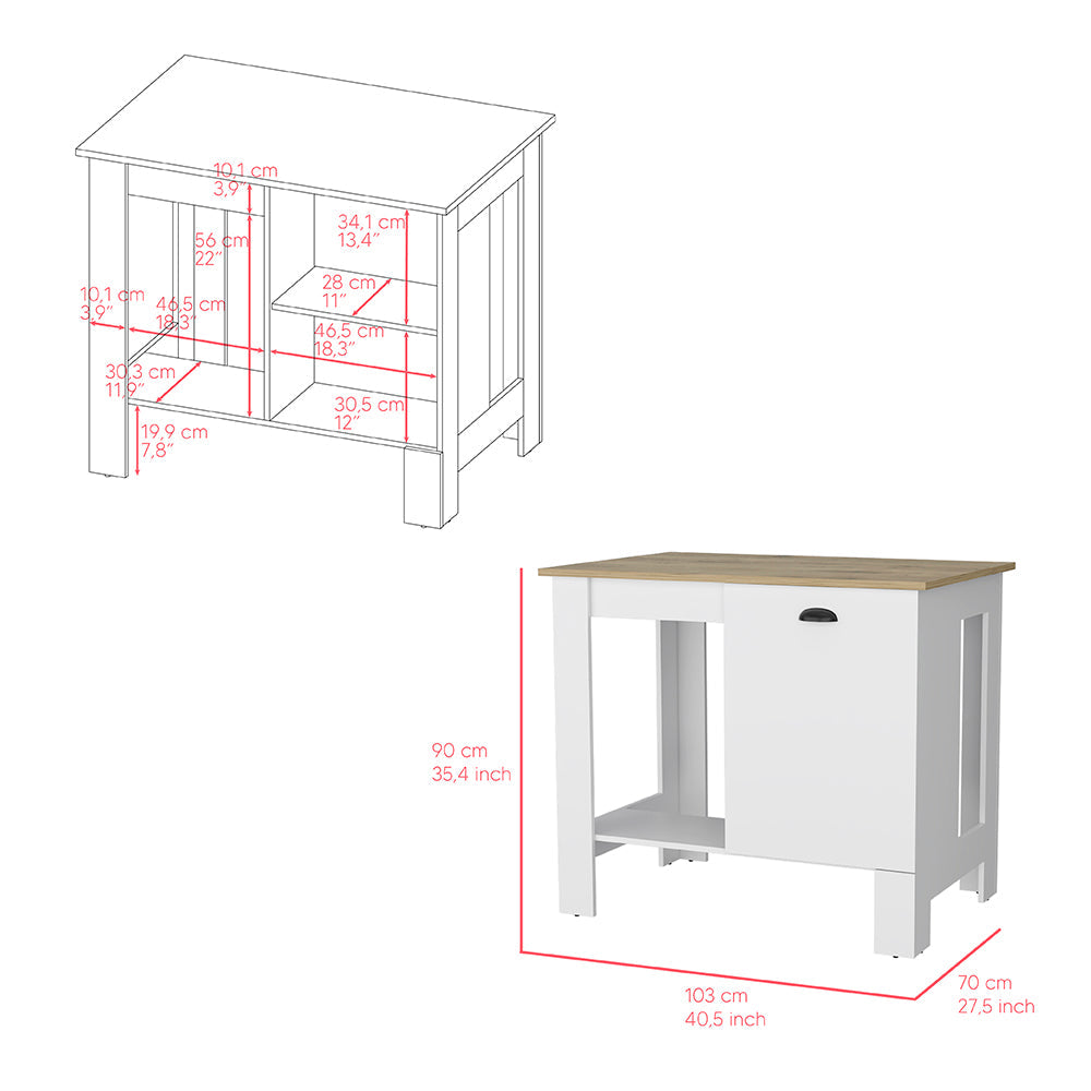 Kitchen island, One Drawer, White Finish.