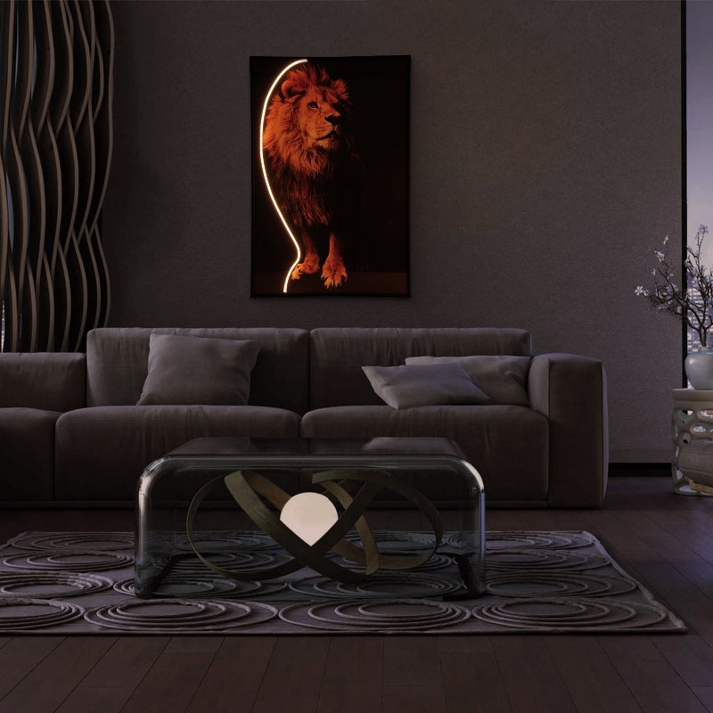 LED Lion Wall Art Light Panel Decorative Frame