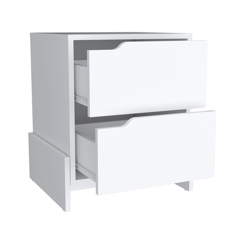 Nightstand Brookland, Bedside Table with Double Drawers White