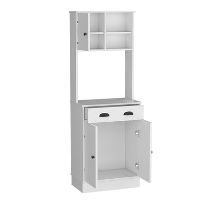 White Microwave Storage Stand with 3-Doors and Drawer