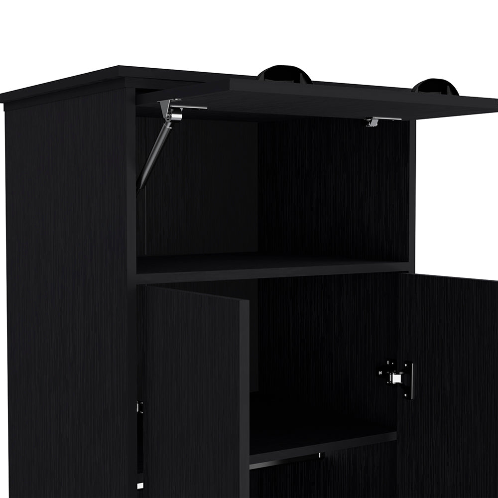 Armoire with Two-Doors, Top Hinged Drawer and 1-Drawer, Black.