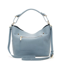 Lauren Faded Denim Leather Hobo Bag Blue Purse