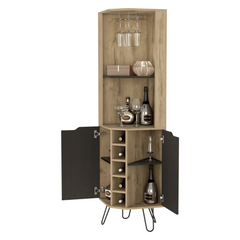 Corner Bar Cabinet Leverkusen, Six Wine Cubbies, Aged Oak / Black