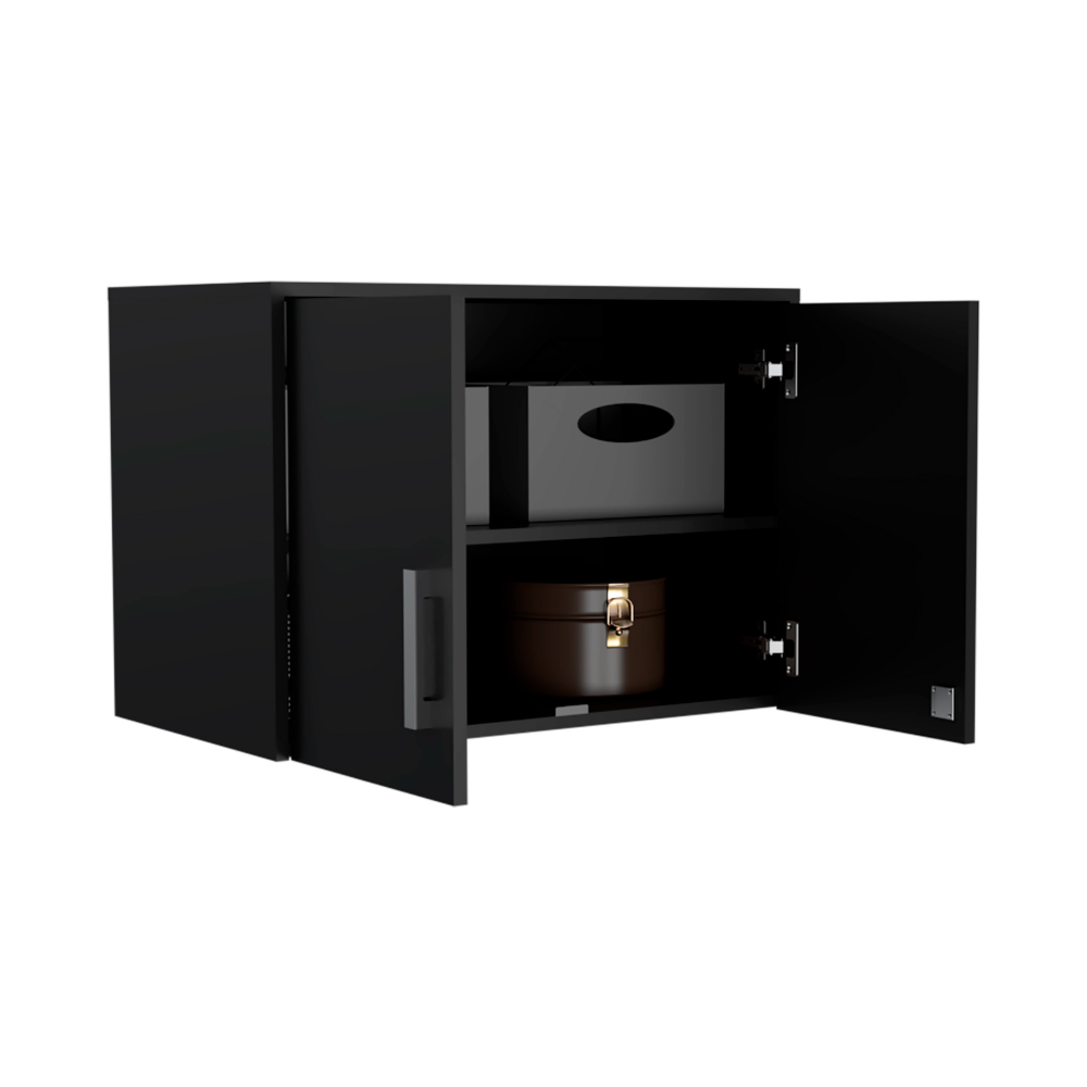 Wall Storage Cabinet, 3 Shelves, Double Door, Black Wengue.