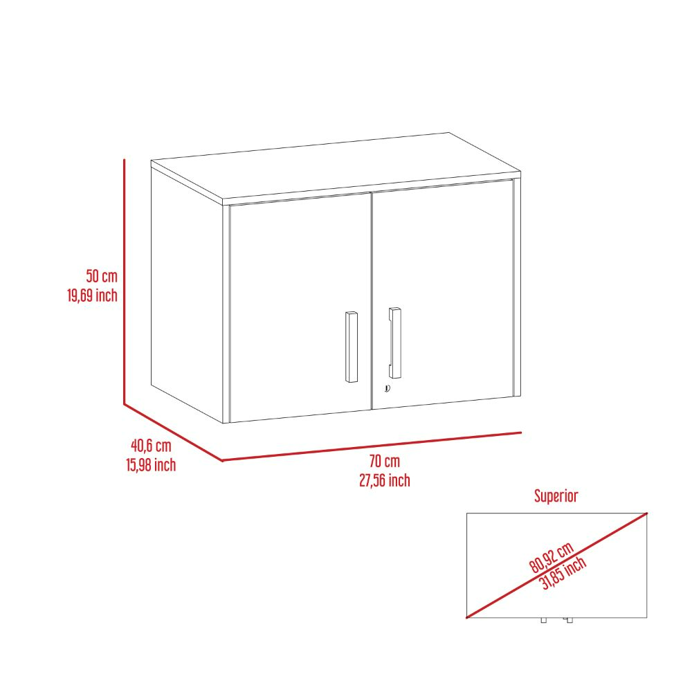 Wall Storage Cabinet, 3 Shelves, Double Door, Black Wengue.