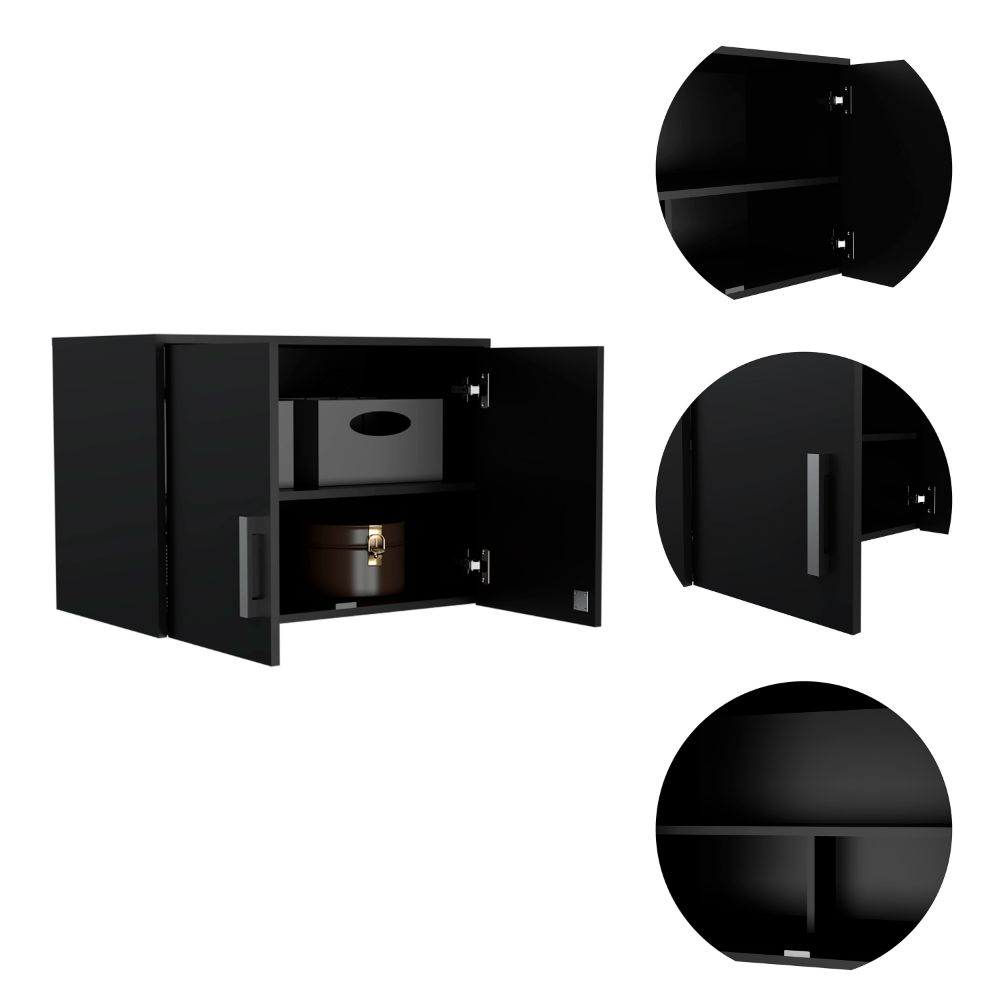 Wall Storage Cabinet, 3 Shelves, Double Door, Black Wengue.